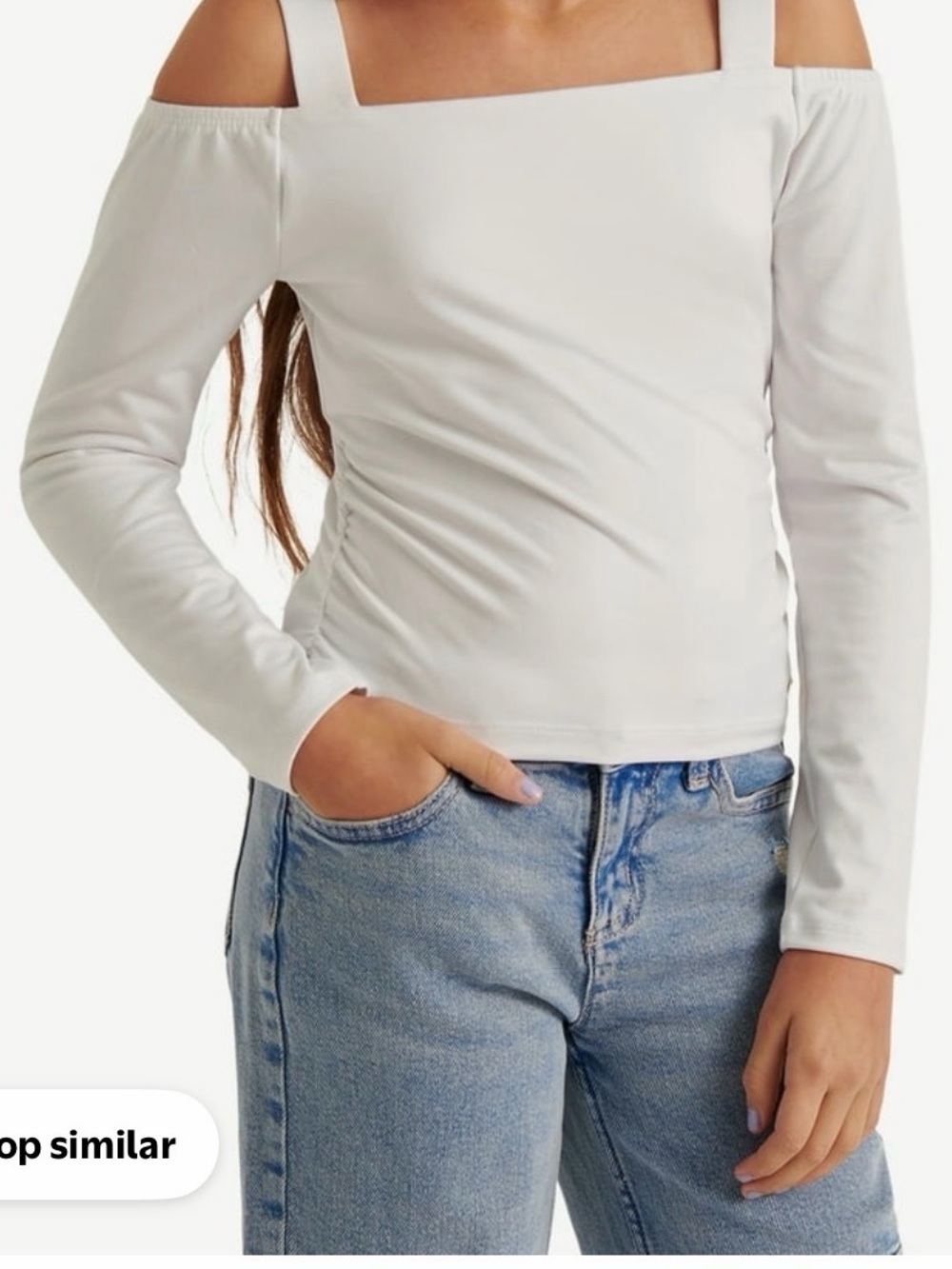 White Off-Shoulder Long Sleeve Top